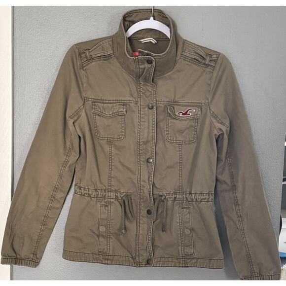 Y2K Hollister Womens Large Army Green Brown Military Utility Jacket Distressed - Picture 4 of 12